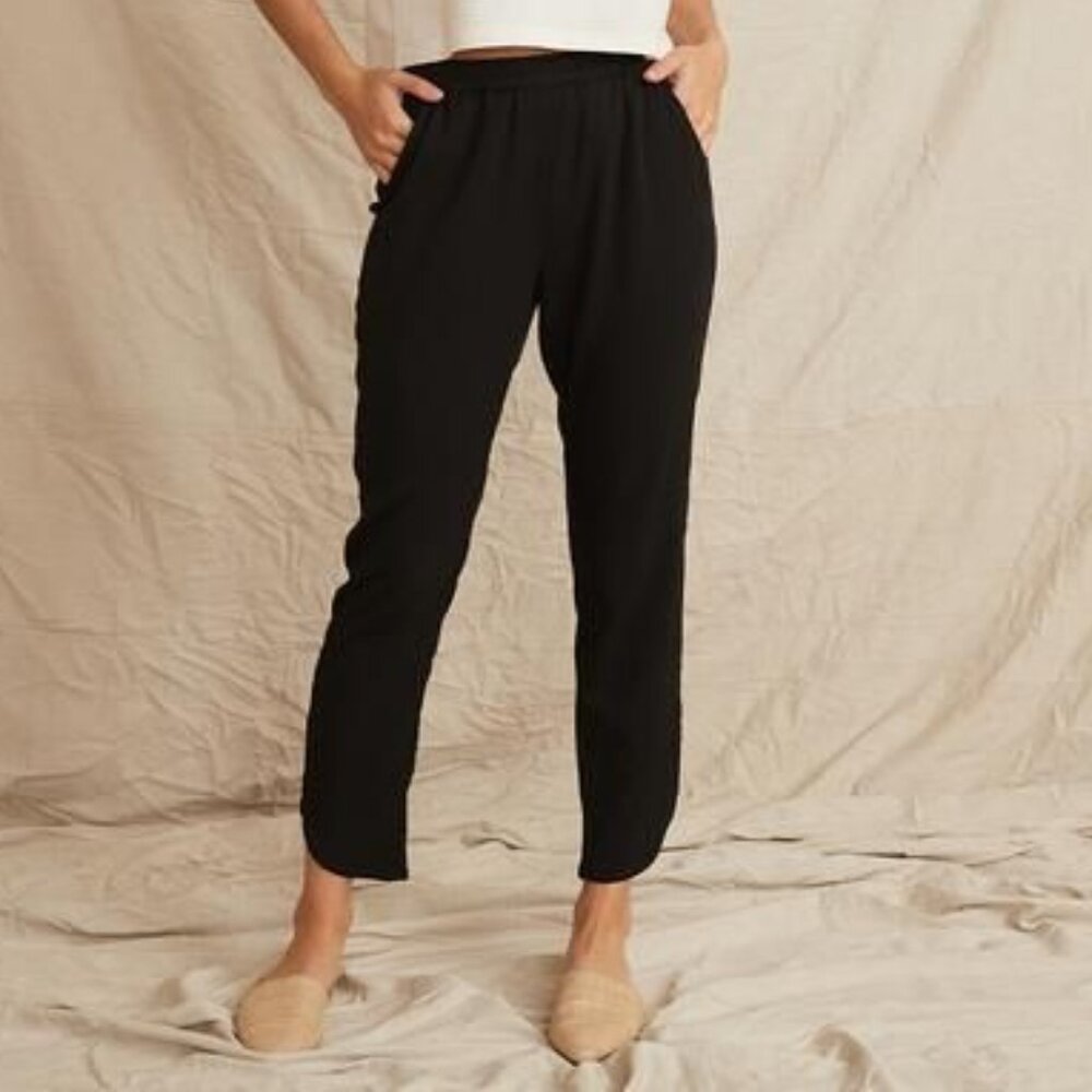 MARINE LAYER ALLISON PANT black stretch curved ankle cut elastic waist sz M
